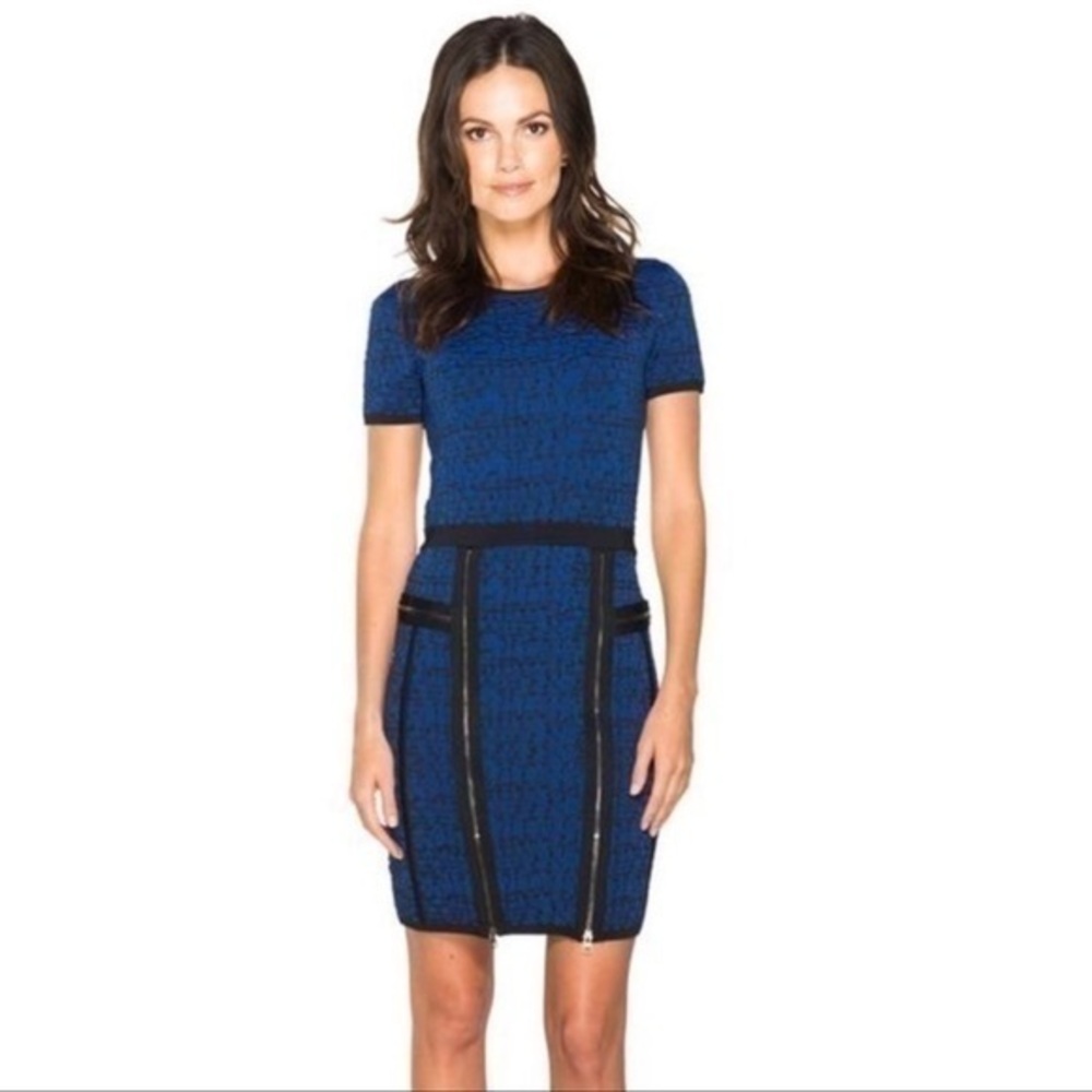 NWT Marchesa Voyage Blue and Black Zipper Bodycon Dress M